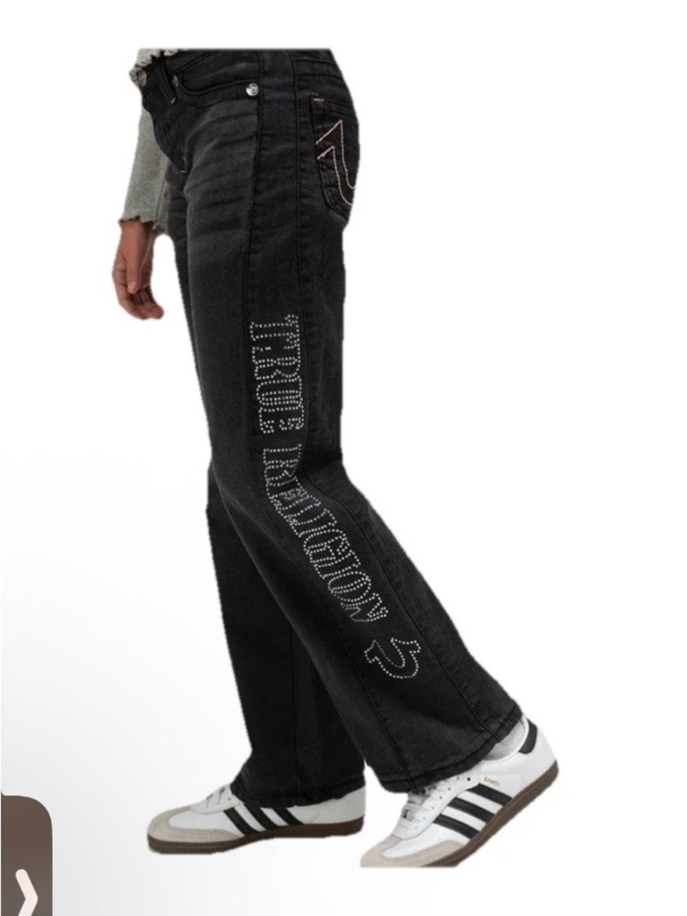 True Religion Girls Size 10 Jeans  Black Wide Leg Rhinestone Logo NWT